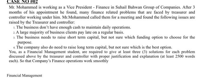 please very very important ... CASE NO #02 Mr. Mohammed is working