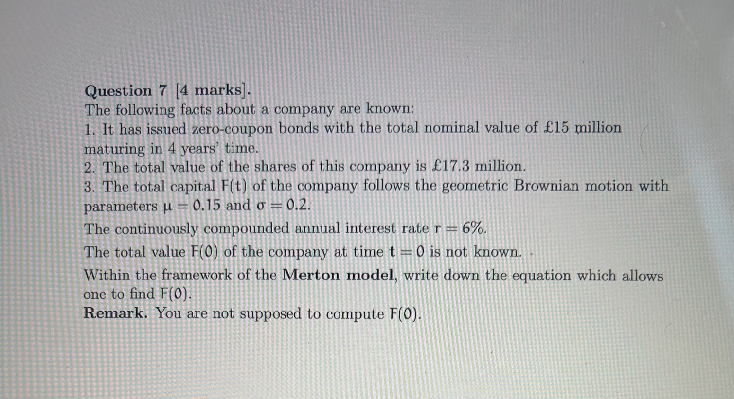 PLEASE ANSWER THIS QUESTION QUICKLY Question 7 [4 marks]. The following facts