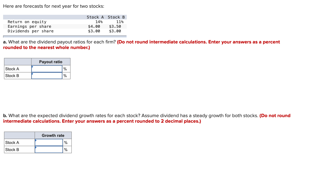 Here are forecasts for next year for two stocks: Return on