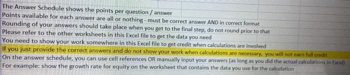  The Answer Schedule shows the points per question / answer Points