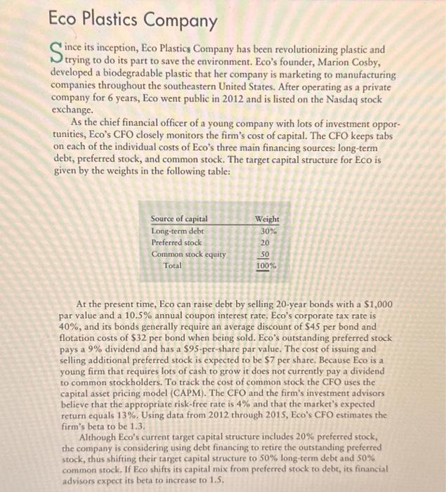 Could you please solve it by explaining? Eco Plastics Company ince its