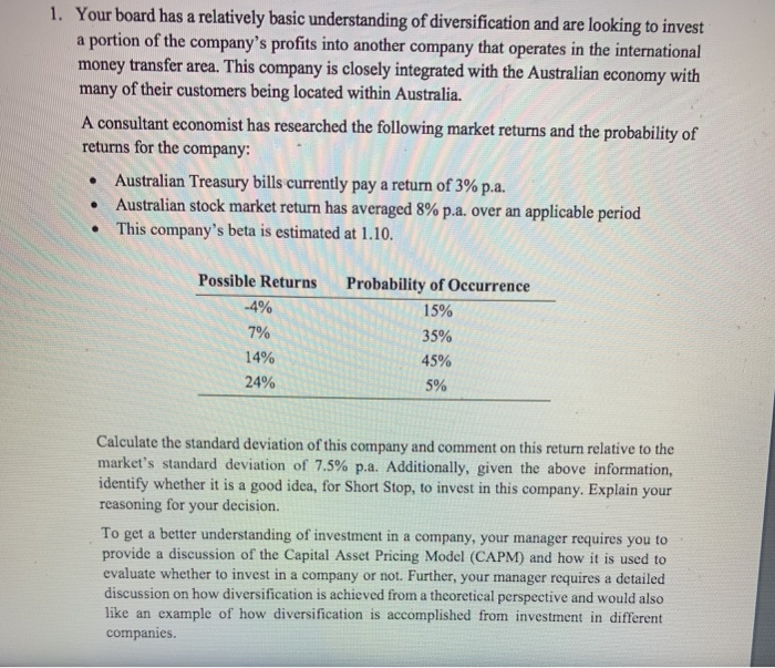  1. Your board has a relatively basic understanding of diversification and