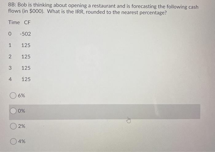  8B: Bob is thinking about opening a restaurant and is forecasting