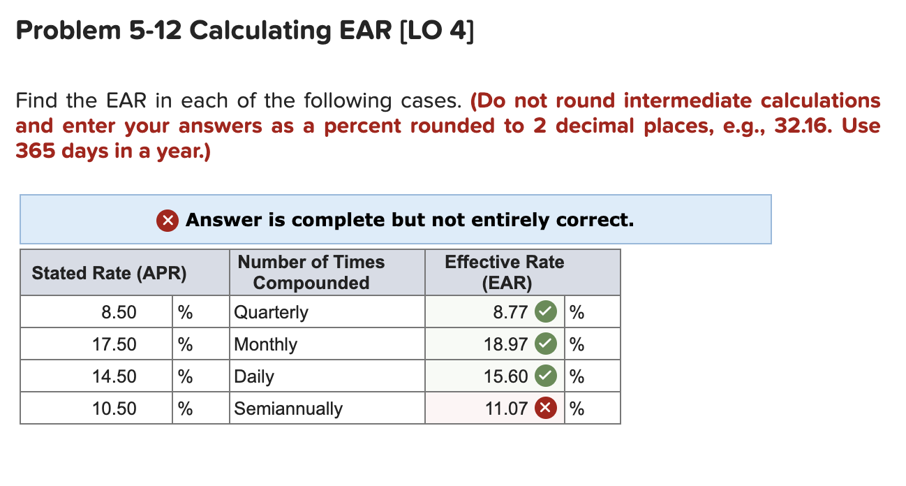  Problem 5-12 Calculating EAR (LO 4] Find the EAR in each
