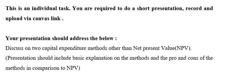 This is an individual task. You are required to do a
