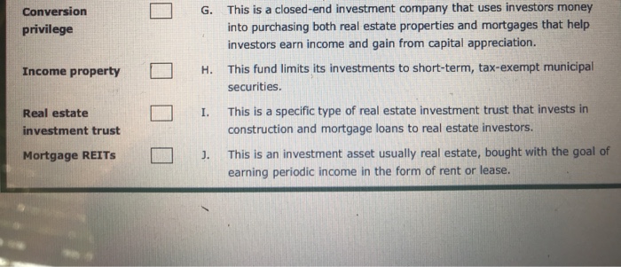 ETFs and real estate on the left with the descriptions of the