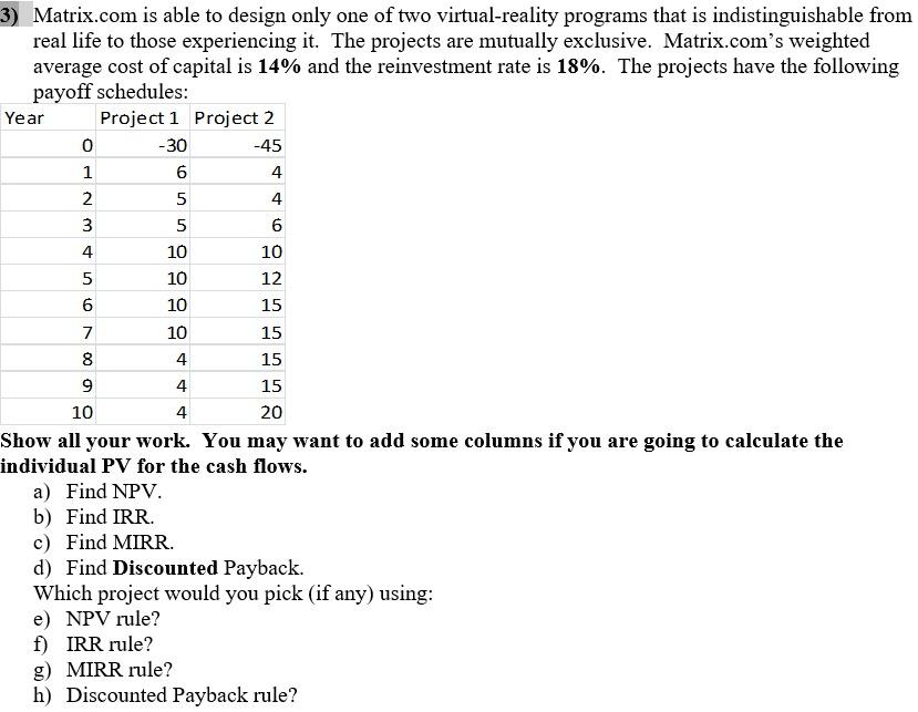 Please solve it in excel and show the formulas. Thanks N