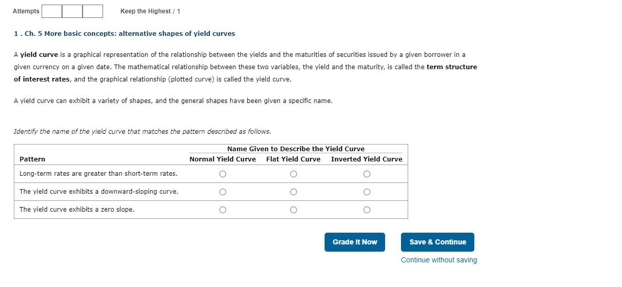  Attempts Keep the Highest / 1 1. Ch. 5 More basic