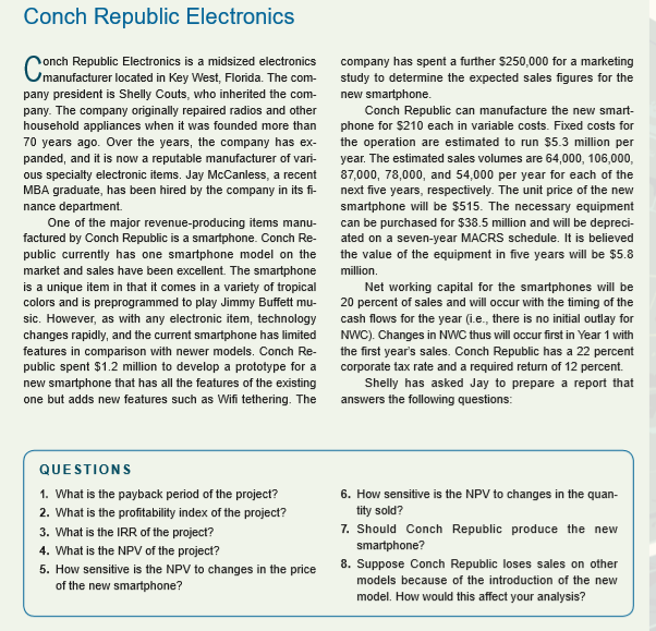 please provide excel instructions as well Conch Republic Electronics nonch Republic