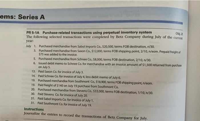  please do the periodic inventory system ems: Series A Obj. 2