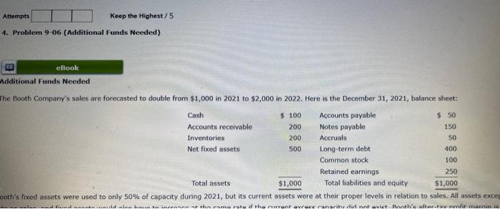  Antempts Keep the Highest / 5 4. Problem 9-06 (Additional Funds