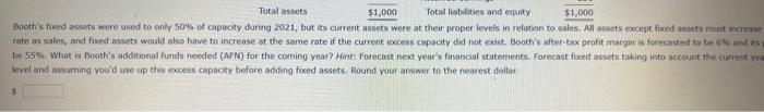 Needed) Additional Funds Needed The Booth Company's sales are forecasted to double