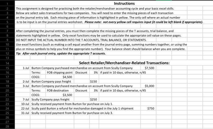  Instructions This assignment is designed for practicing both the retailer/merchandiser accounting