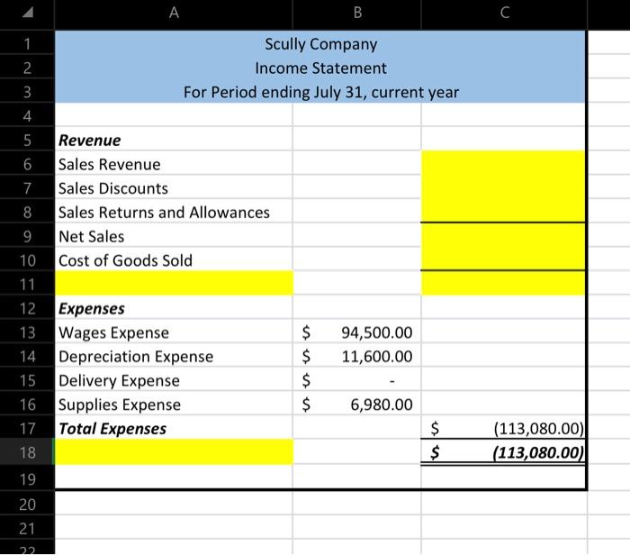 highlighted in yellow. The only cell where an actual number is to