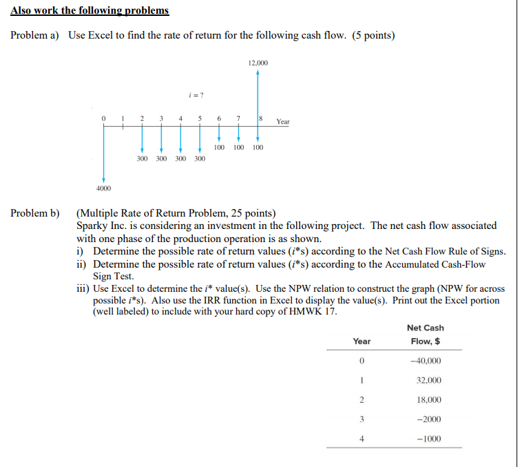  Also work the following problems Problem a) Use Excel to find