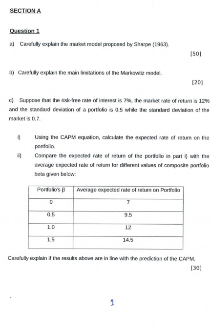  SECTIONA Question 1 a) Carefully explain the market model proposed by