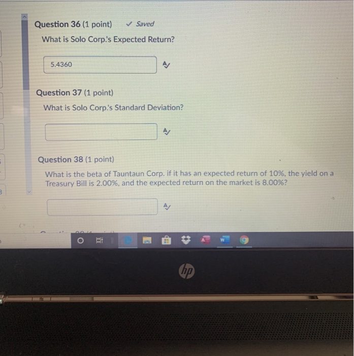 the following information, calculate the expected return and standard deviation for Solo