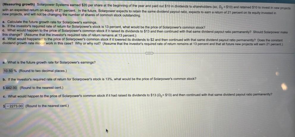  hello. stuck c and d sections (Measuring growth) Solarpower Systems earned