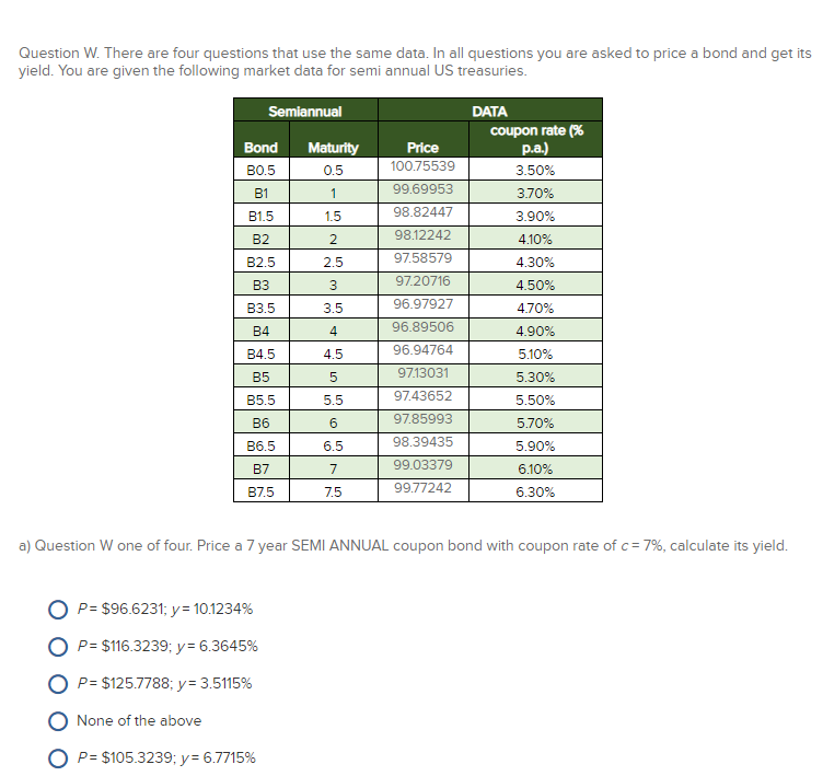 Question W. There are four questions that use the same data.