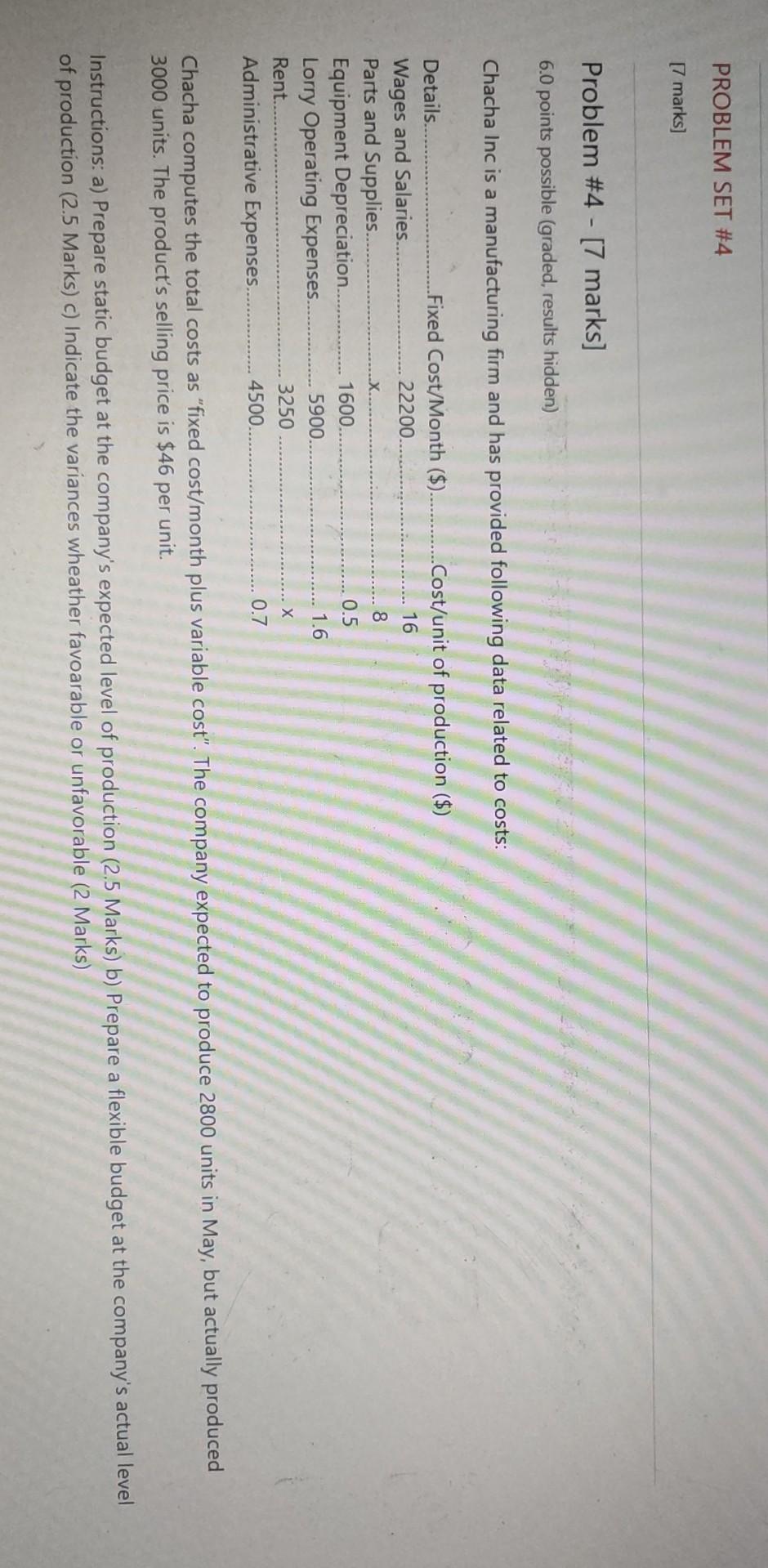  PROBLEM SET #4 [7 marks) Problem #4 - [7 marks] 6.0