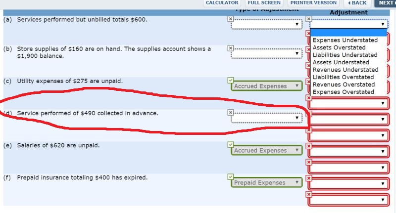 CALCULATOR FULLSCREEN pRINTER VERSION BACK NEXT Adjustment (a) Services performed but