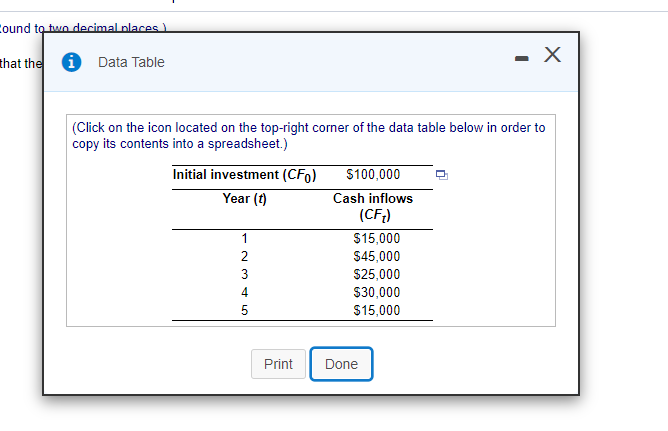 Cound to two decimal nlaces that the 0 Data Table -