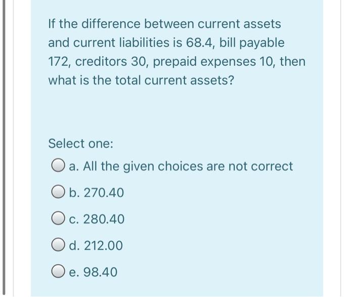  If the difference between current assets and current liabilities is 68.4,