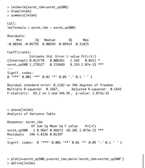 estimating CAPM for IBM stock and answer questions from 15 to 20.