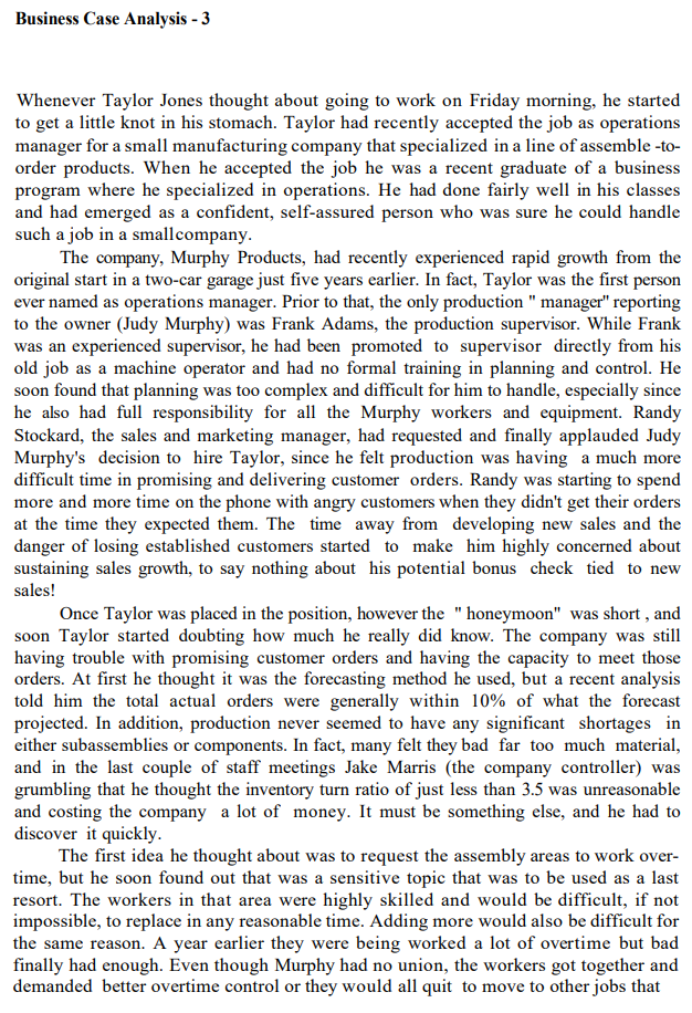 Business Case Analysis - 3 Whenever Taylor Jones thought about going