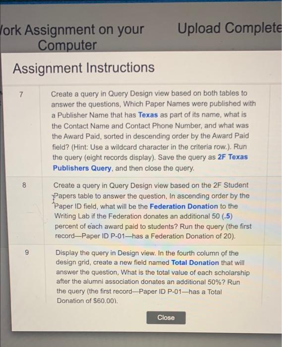  Upload Complete Jork Assignment on your Computer Assignment Instructions 7 8
