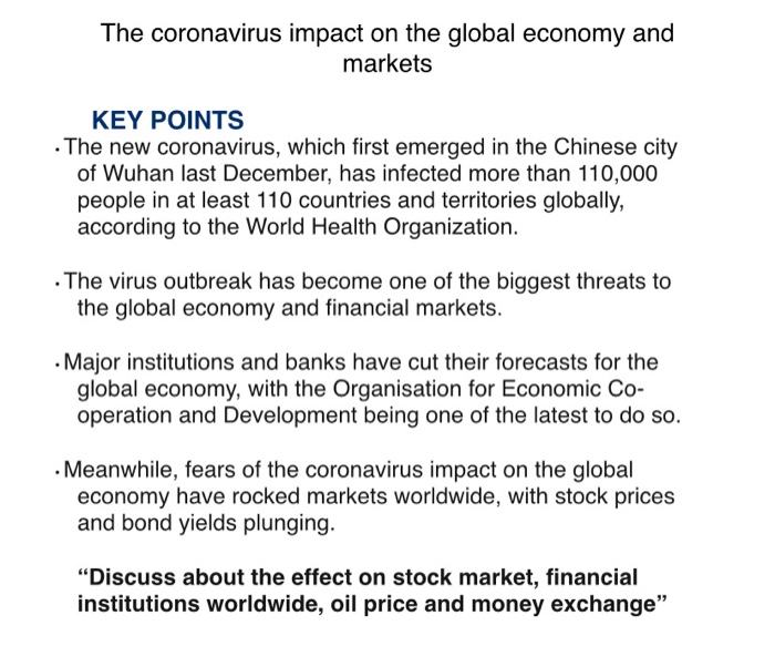 write around five pages. The coronavirus impact on the global economy and