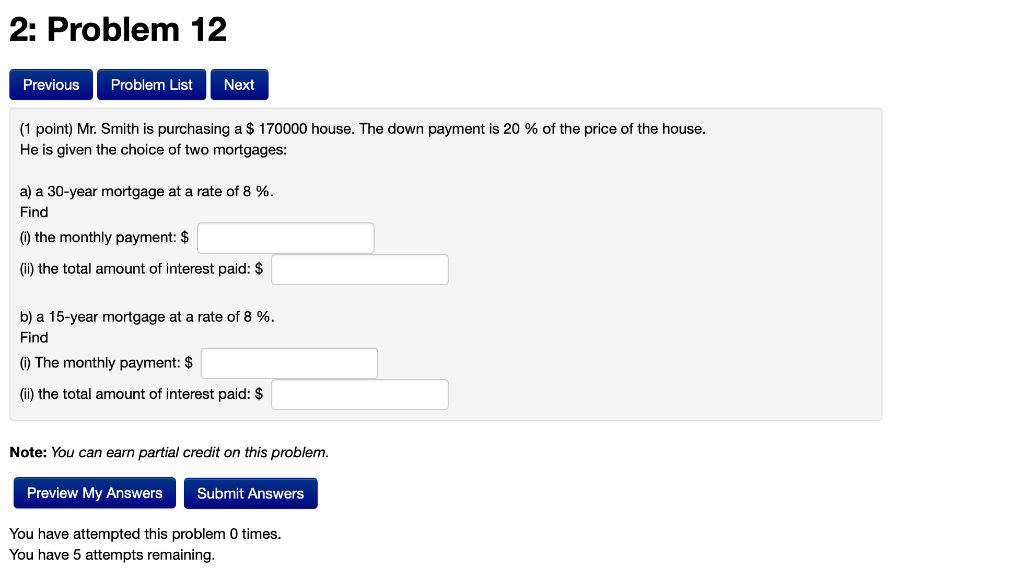  2: Problem 12 Previous Problem List Next (1 point) Mr. Smith