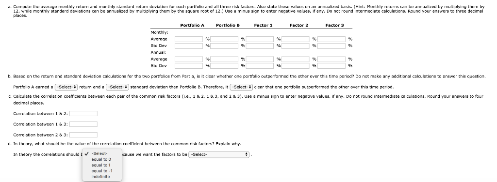 monthly excess returns to two different actively managed stock portfolios A and