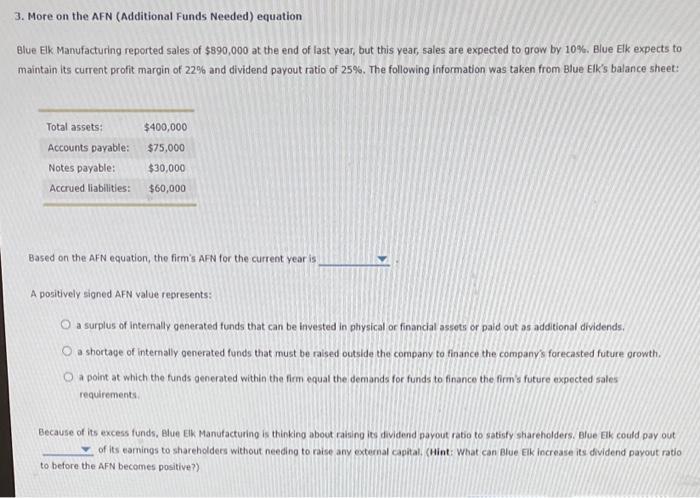  3. More on the AFN (Additional Funds Needed) equation Blue Elk