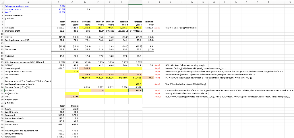 I think my fcf (row 24) is wrong. Need help verifying A