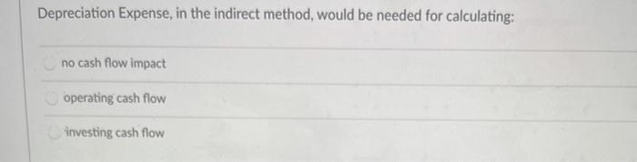  Depreciation Expense, in the indirect method, would be needed for calculating: