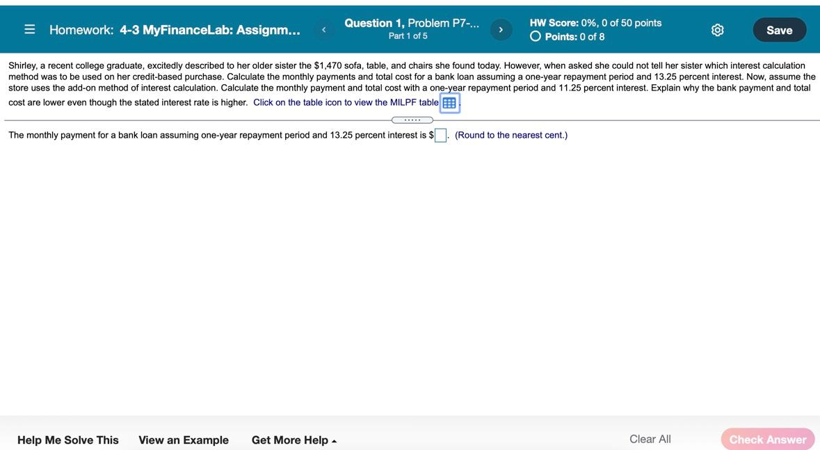  = Homework: 4-3 MyFinanceLab: Assignm... Question 1, Problem P7-... Part 1
