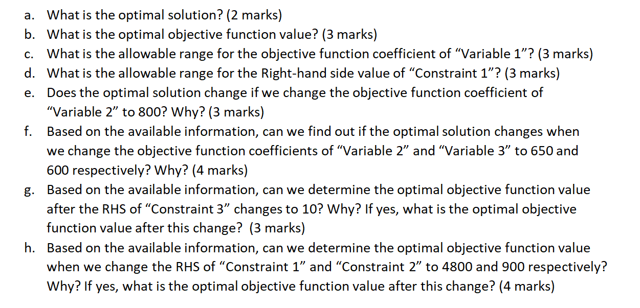 Reduced Objective Allowable Allowable 8 Cell Name Value Cost Coefficient Increase Decrease