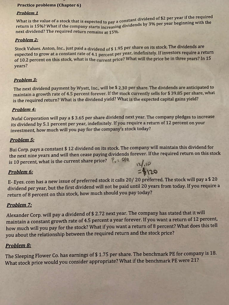  Practice problems (Chapter 6) Problem1 s expected to pay a constant