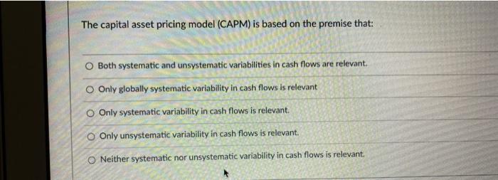  The capital asset pricing model (CAPM) is based on the premise
