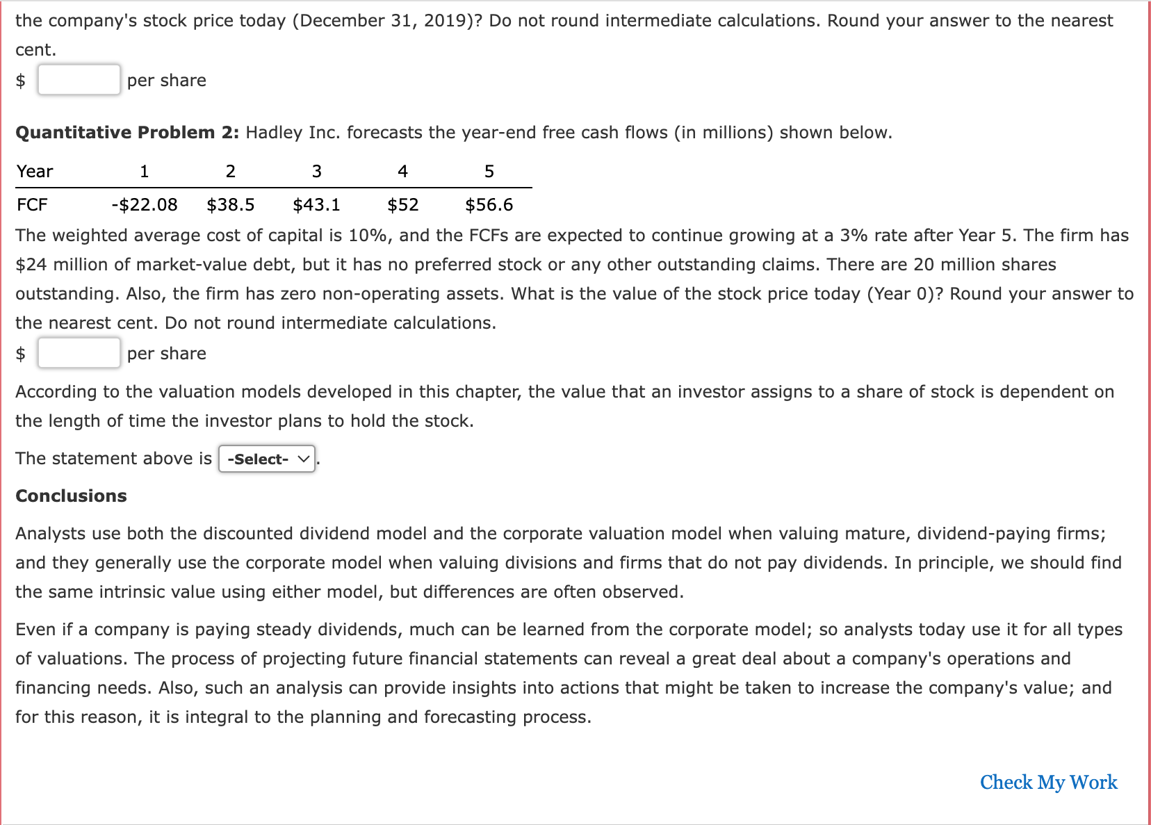 dividend forecast is based on an underlying forecast of the firm's future