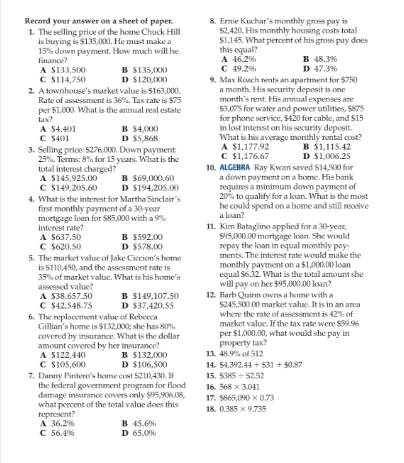 Questions 1-18 Show all work please Record your answer on a sheet