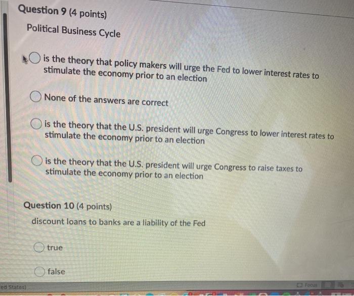 in the Feds Balance sheet true false Question 9 (4 points) Political