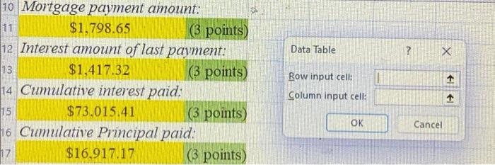 to make the data table Data Tablets ?X Mortgage Information Loan amount