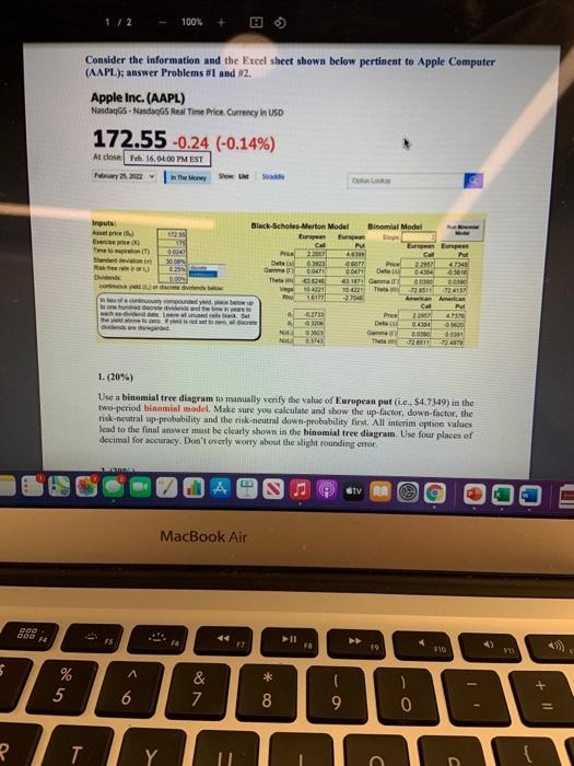  1/2 100% Consider the information and the Excel sheet shown below