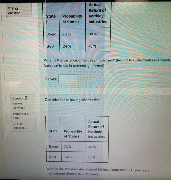 please answer 1A and 1B P Flag question Actual Return of Keithley