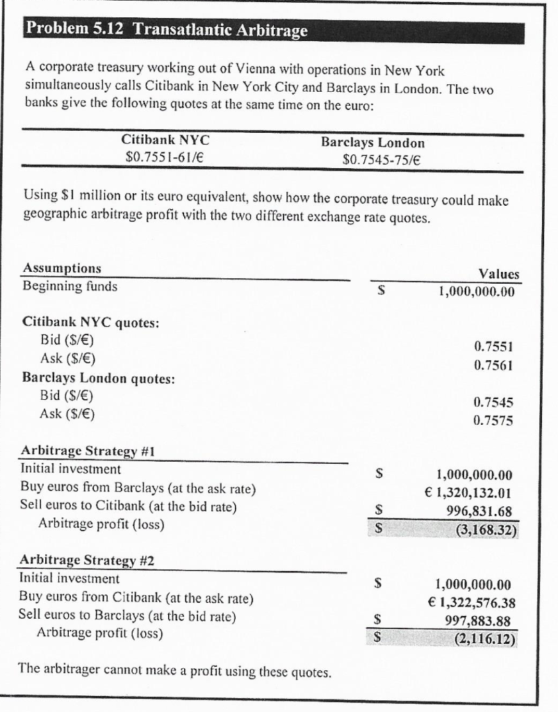  I need explanations Problem 5.12 Transatlantic Arbitrage A corporate treasury working