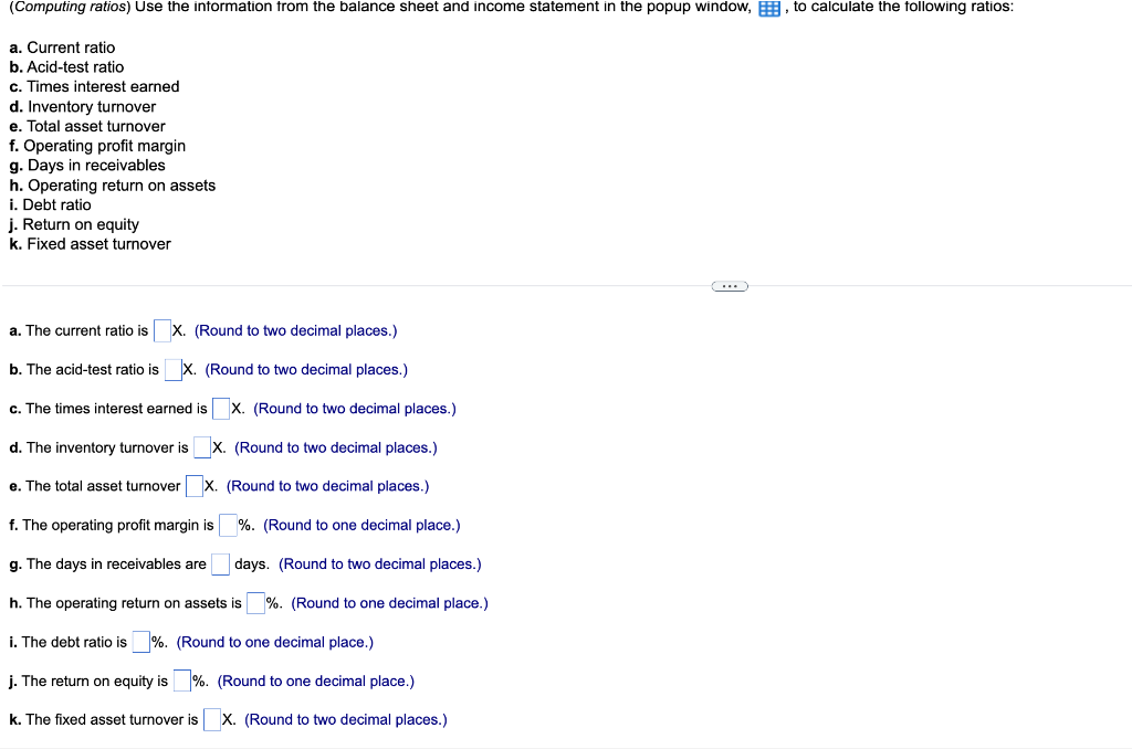 ANY help will be appreciated! (Computing ratios) Use the intormation trom