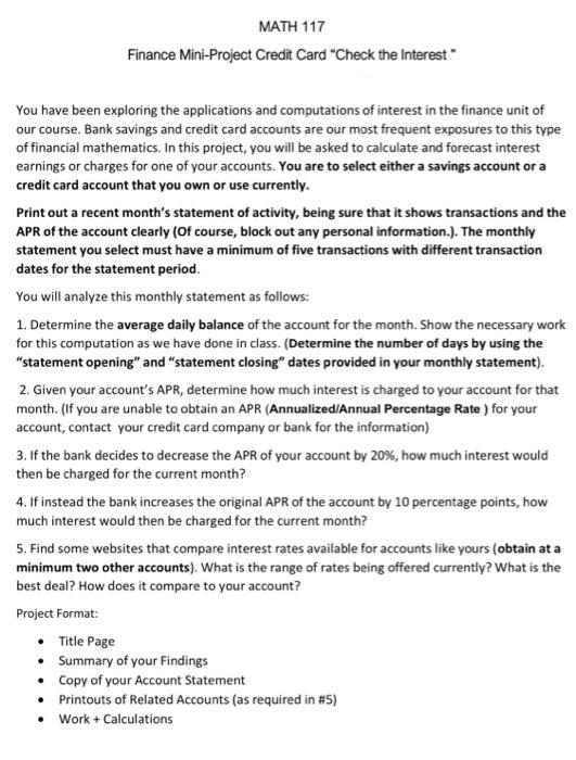 please do clearly, will appreciate you from many many. MATH 117 Finance