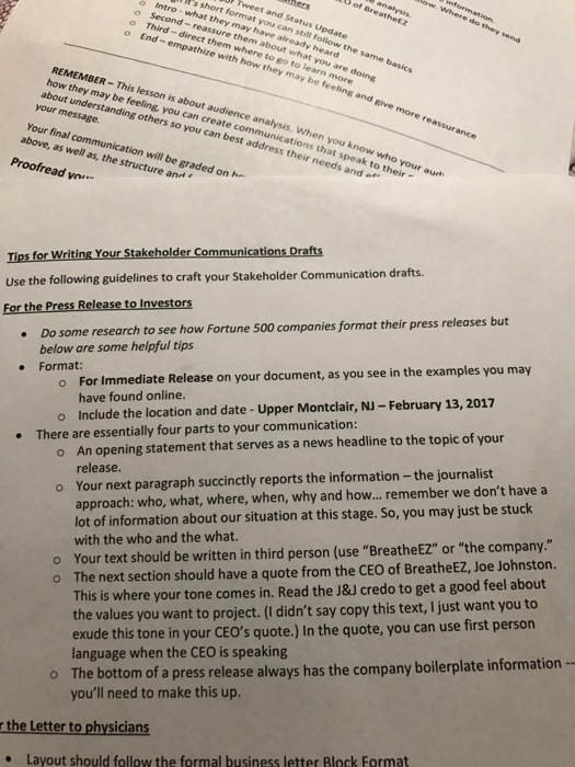 Stakeholder Communications-Crisis Communications Background: You are a member of the Corporate Communications